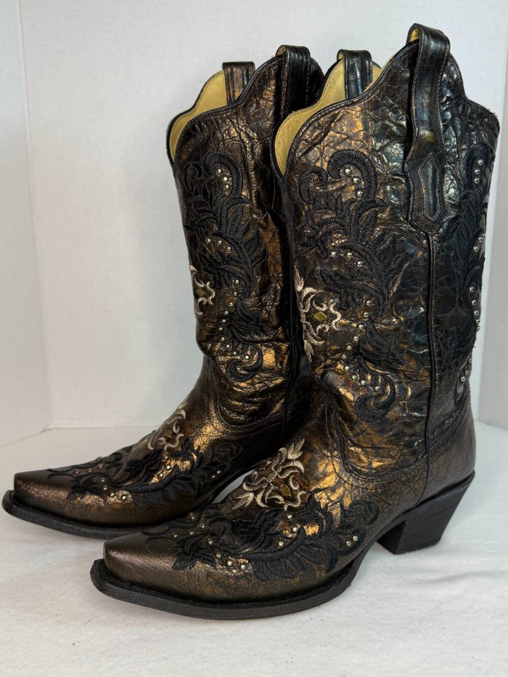 NEW Corral Boots Womens 9.5 M Metallic Bronze Fleur De Lis Studded Snip R123